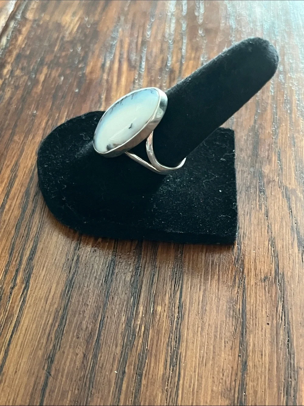 Sterling Silver Dendritic Opal Oval Ring in White and Gray